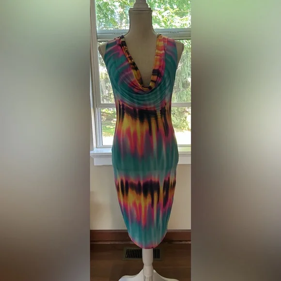Fashion Nova Cowl Neck Tie Dye Midi Dress Sz.Medium NWT💗 - Picture 1 of 4